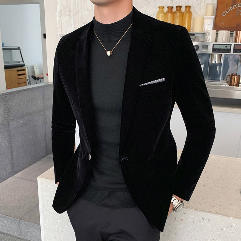 Luxury Blazer Shiny Wine Red Blue Black Contrast Color Stand-up Collar Blazer Slim Fit Suit Party Prom Wedding Dress Jacket