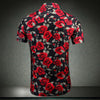 Fashion Korea Flower Hawaii Beach Short Sleeve Black White Casual Shirts Men's