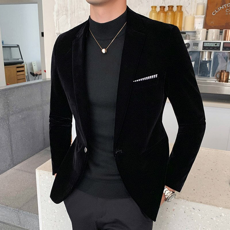 5XL New Autum Velvet Wedding Dress Coat Mens Blazer Jacket Fashion Casual Suit Jacket Stage Men&#39;s