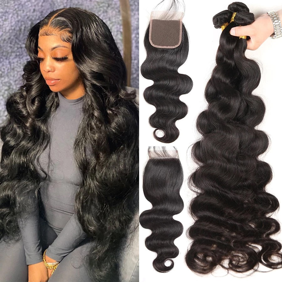 Malaysian Body Wave Lace Frontal Closure With Bundles 100% Human Hair Bundles