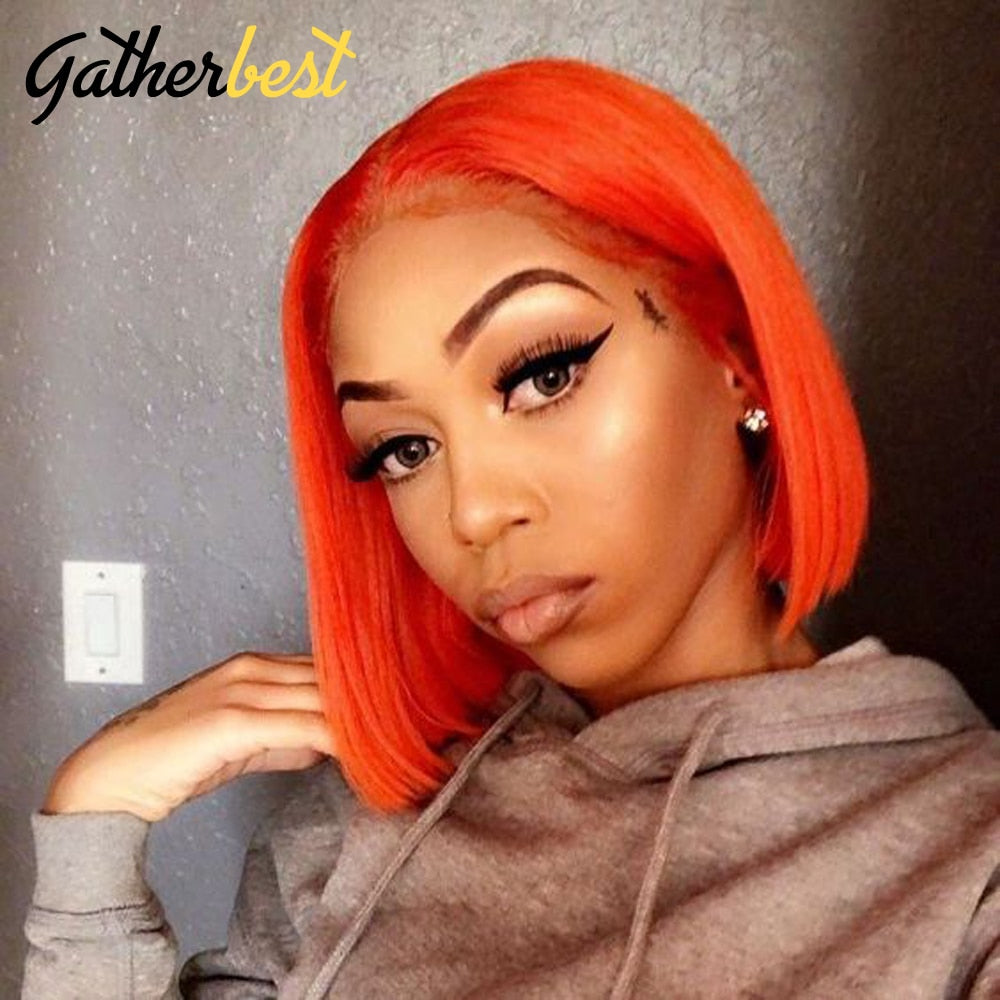 Ginger Short Bob Wig Brazilian Straight Wig For Women 13x4 HD Lace Frontal Human Hair Wigs Pre Plucked Hairline With Baby Hair