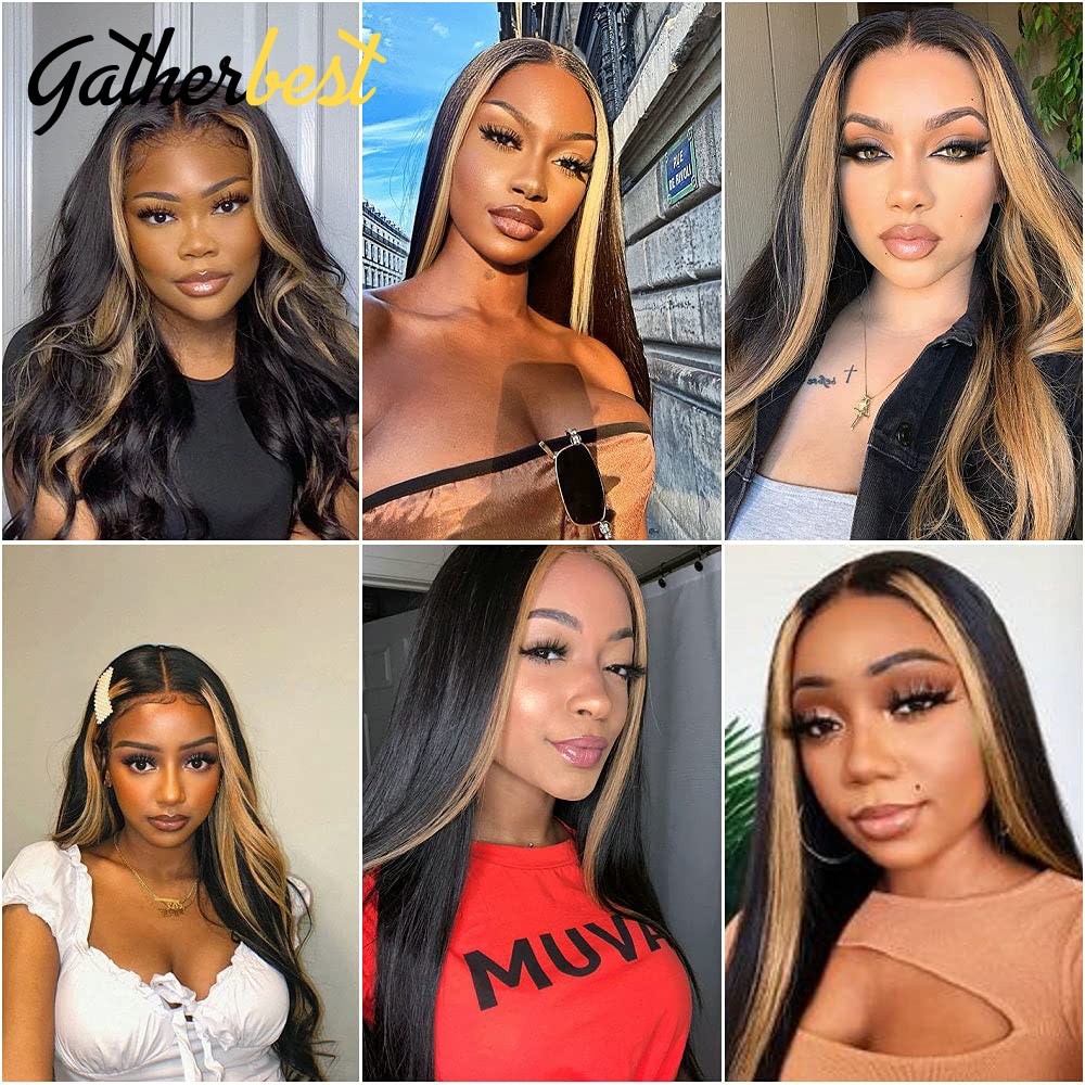 Straight Lace Front Wig Blonde Highlight 4x4 Lace Closure Wigs For Women Stripe Wig Human Hair