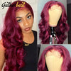 Body Wave Wigs 13x4 Burgundy Transparent Lace Frontal Wig Human Hair