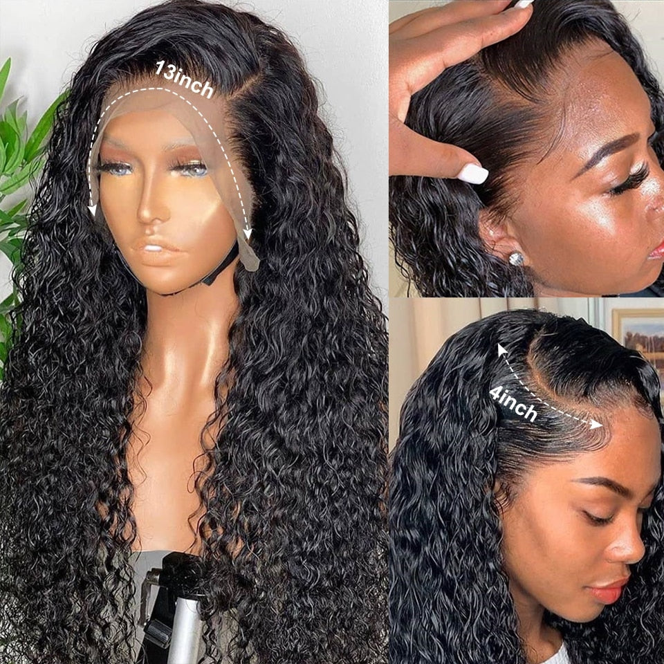 30 40 Inch Deep Wave Frontal Wig Human Hair 13x4 Curly Lace Front Wig