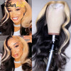 Body Wave Wig Highlight Ombre Lace Frontal Wig Human Hair Wig Stripe Honey Blonde